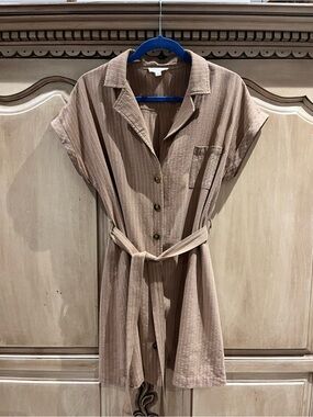 Promesa Tan Button-Down Belted Shirt Dress